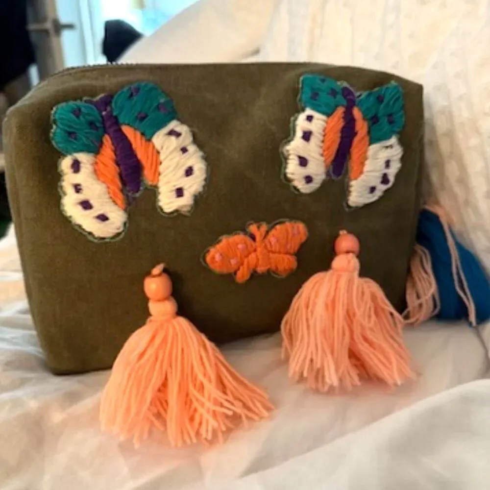 NWOT Anthropologie Raj LA Butterfly Tassel Cosmetic Bag